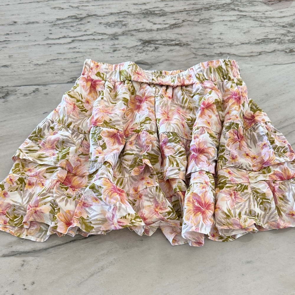 Forever 21 Pink and Green Floral Skater Skirt